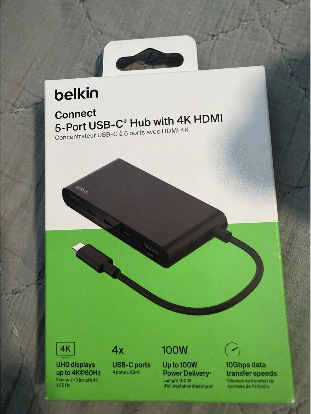 5-Port Hub with 4K HDMI, 7.8 in. Tethered USB-C Cable, 100-Watt Power Delivery